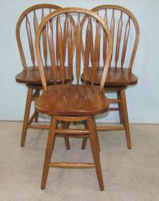 Three Contemporary Oak Spindle Back Bar Stools