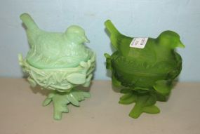 Two Glass Bird Covered Dish