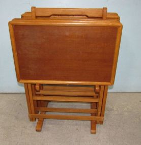 Four Wood Tv Trays on Stand