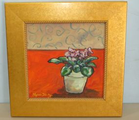 "Violet in Wallpapered Room" Oil on Canvas