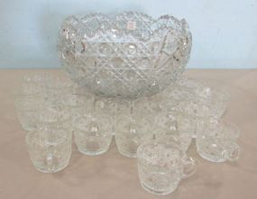 Pressed Glass Punch Bowl Set