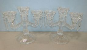 Pair of Glass Three Arm Candelabras