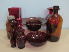 Group of Red and Green Colored Glassware