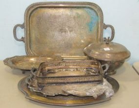 Group of Silverplate Serving Trays and Dish