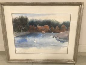 Mildred Nungester Wolfe "Fishing" Watercolor