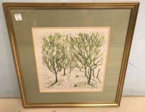 Mildred Nungester Wolfe "Orchard" Linocut
