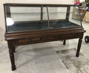 Large Slant Oak Showcase On Antique Oak Table/Stand