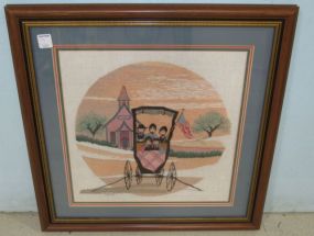 "The School Bus" Framed Needlework