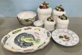 4 Piece White Ceramic Wicher Fruit Cannister Set