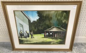 Kenneth Quinn "Sunday After Church" Watercolor 1975