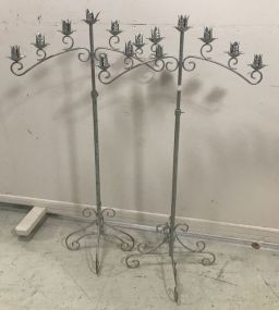 Two Silver Painted Candle Holder Stands