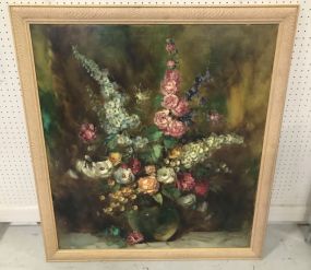 Large Still Life of Bouquet Painting by A. Brecht