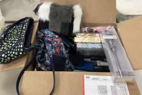 Box of Designer Bags, Candles, and Kate Spade Planners