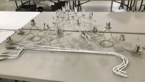 Candelabra Top, 4 White Holders, and Pair of Brass Candle Holders