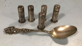 Sterling Salt & Pepper Shakers and Spoon