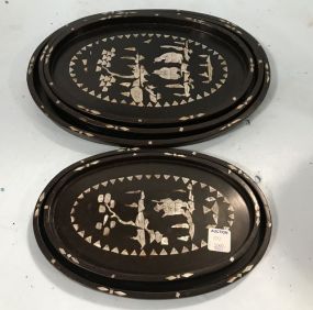 Five Oriental Inlayed Mother of Pearl Style Trays