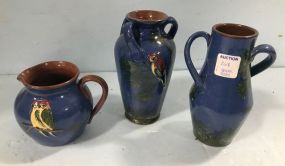 Three Torquay "Parrots" Blue Pottery