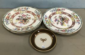 Four Hand Painted Oriental Style Plates and "Amphore" Dish