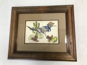 "Clown of the Dessert" Pen and Watercolor Road Runner