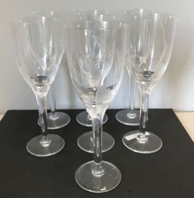 Set of 7 Lalique Angel Wing Crystal Champagne Wine Flute Glasses 8"