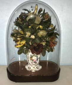 19th Century Wax Flowers and Old Paris Vase 20" tall