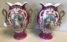 Pair of Old Paris Vases "Purple" 17" tall