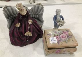 Florence Ceramics "Elizabeth" Figurine, Porcelain Boy and Porcelain Jewelry Box