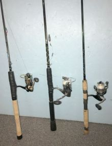 Three Spin Cast Reels and Rods