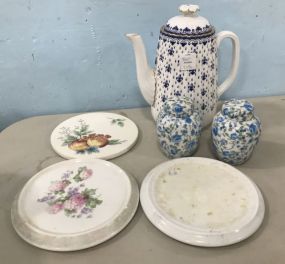 Spode "Fleur De Lys" Coffee Pot, Hot Plates, and Small Ginger Jars