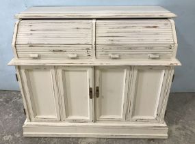 White Distressed Painted Roll Top Cabinet