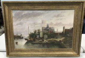 20th Century Oil Painting "The Landing" by J. Maskell