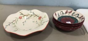 Gail Pittman Serving Bowl and "Grapevine Red" Bowls