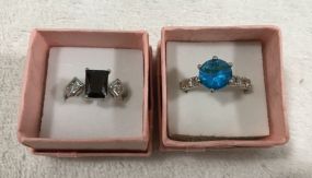 Aquamarine Glass Ring and Ruby Color Glass Ring