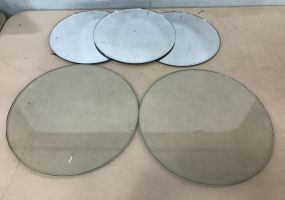 Two Clear Round Glass 12", and Three Beveled Mirrored Round 10"