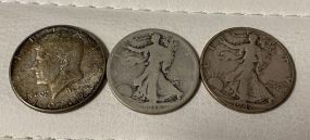 Two Walking Liberty and 1967 Kennedy Half Dollar