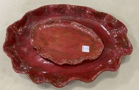 Red Crimped Rimmed Stoneware Platters