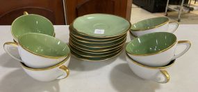 Set of 8 Anne Weatherley "Mint Green" Cups and Saucers
