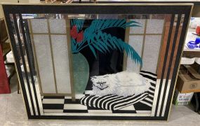 Large Art Deco Style Cat Framed