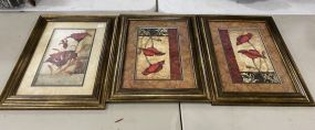 Set of 3 Matching Frames with Rose Flower Print Design