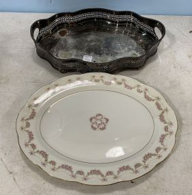 Theodore Haviland "Hamilton" Platter and Silver Plate Gallery Tray
