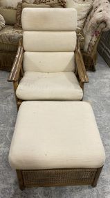 Bamboo Style Caned Arm Chair and Ottoman