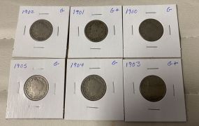 6 Liberty "V" Nickels 1900-1905