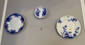 Three Flow Blue Style Blue and White Porcelain Plates