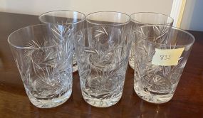 6 Vintage Cut Glass Pinwheel 4" Drinking Glasses