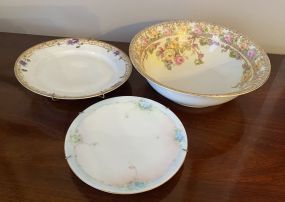 Two Porcelain Bread and Butter and Austria Porcelain Serving Bowl 10