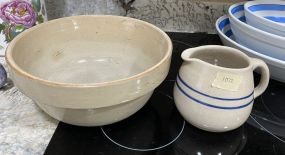 Stoneware Pottery Serving Bowl and Pitcher