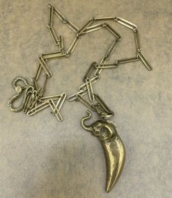 Designer "Alkemie Jewelry" Sold Sterling .925 Stamped Gold Patina Elephant Tooth Necklace