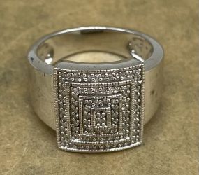 Sterling Silver .925 Stamped "EA" Rectangular Chip Diamond Step Cuff Ring