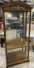 Modern Oak Finish Curio Display Cabinet