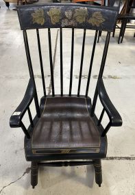 Vintage Nichols &amp; Stone Style Black Harvest Stenciled Hitchcock Rocker